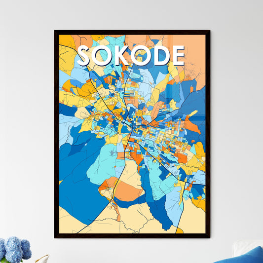 SOKODE TOGO Vibrant Colorful Art Map Poster Blue Orange