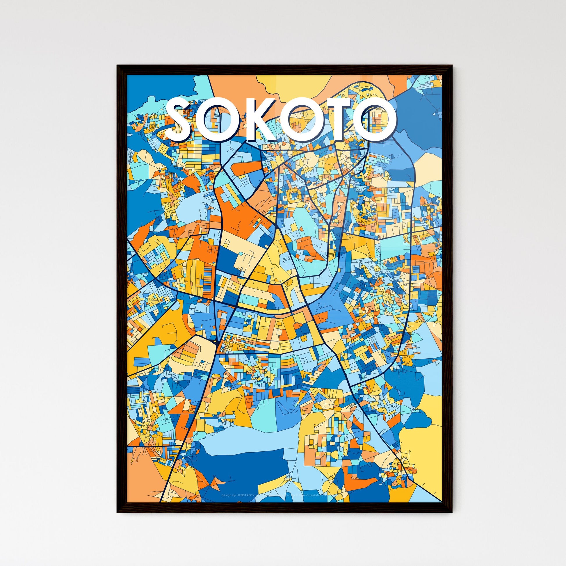 SOKOTO NIGERIA Vibrant Colorful Art Map Poster Blue Orange