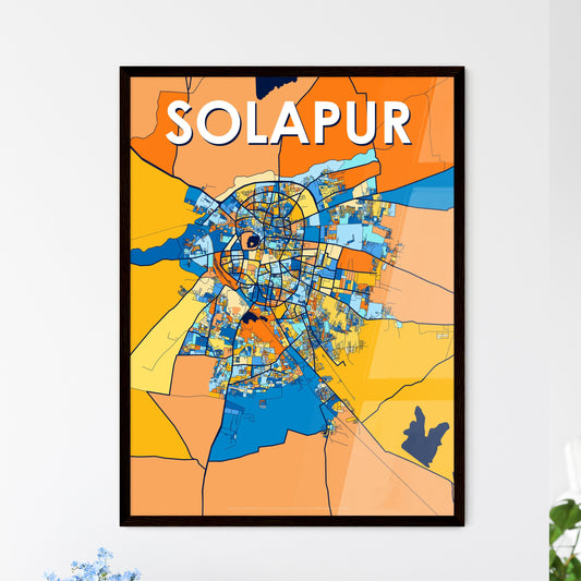 SOLAPUR INDIA Vibrant Colorful Art Map Poster Blue Orange