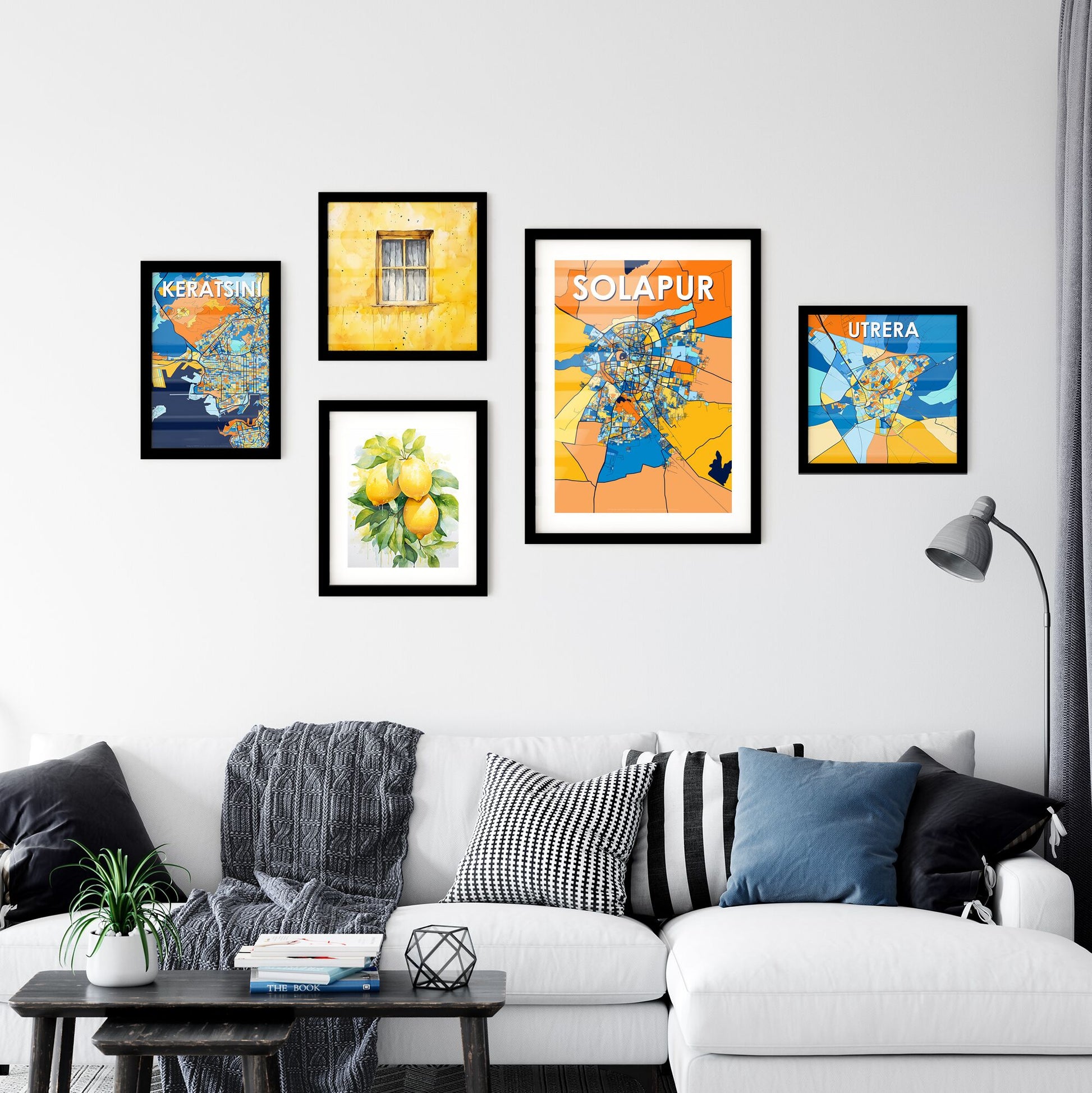 SOLAPUR INDIA Vibrant Colorful Art Map Poster Blue Orange