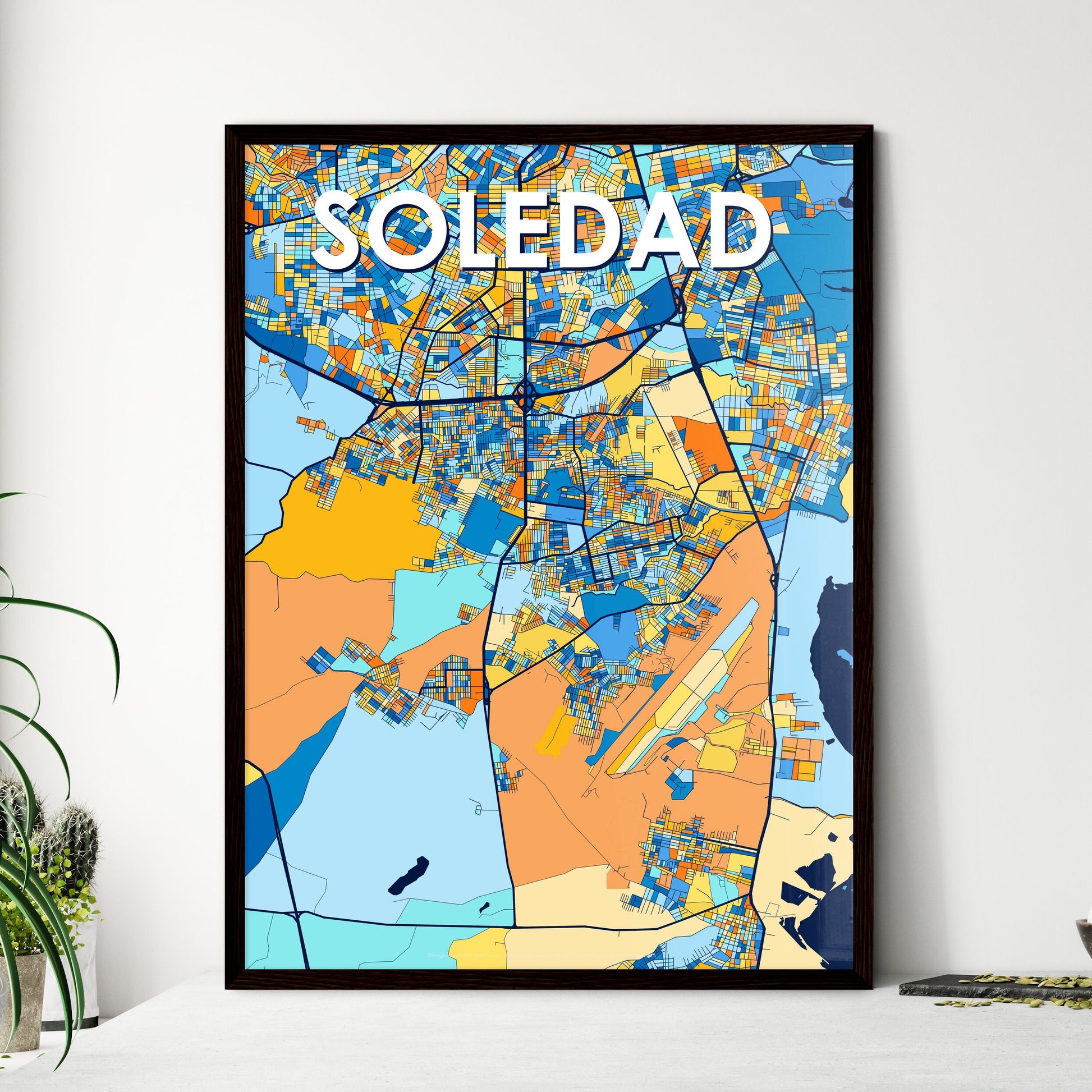 SOLEDAD COLOMBIA Vibrant Colorful Art Map Poster Blue Orange