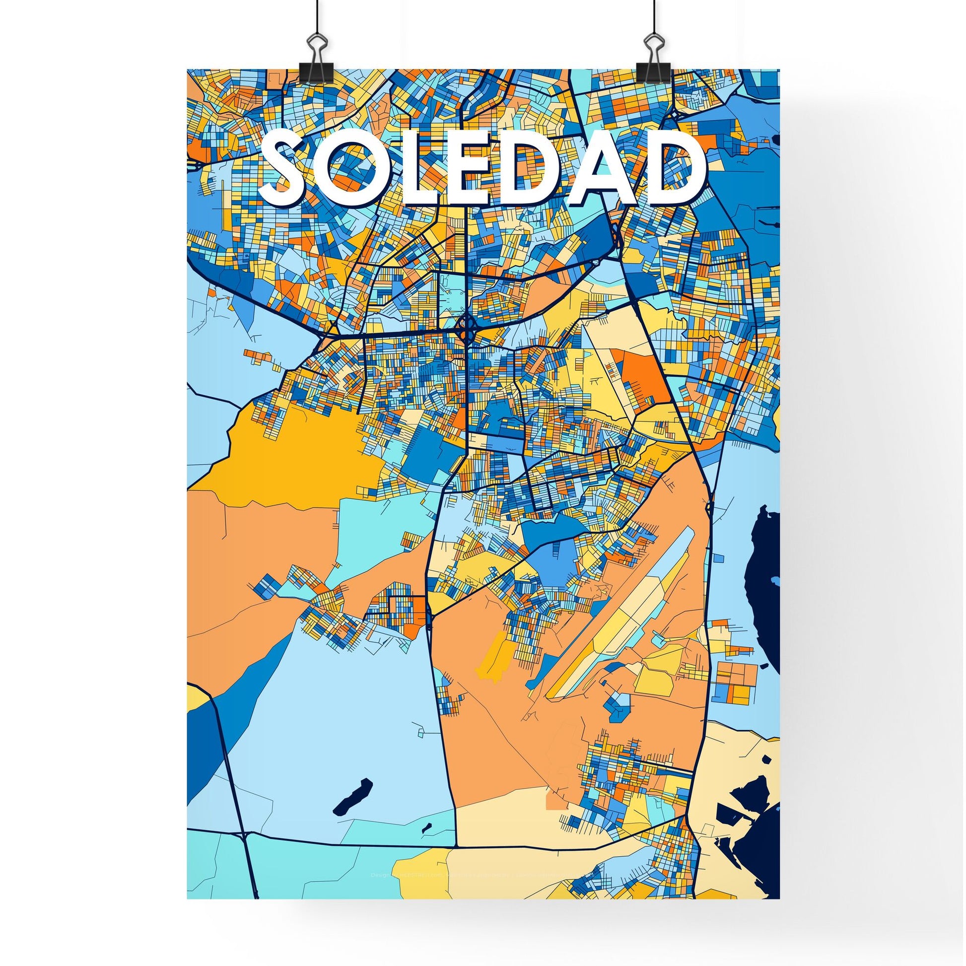 SOLEDAD COLOMBIA Vibrant Colorful Art Map Poster Blue Orange