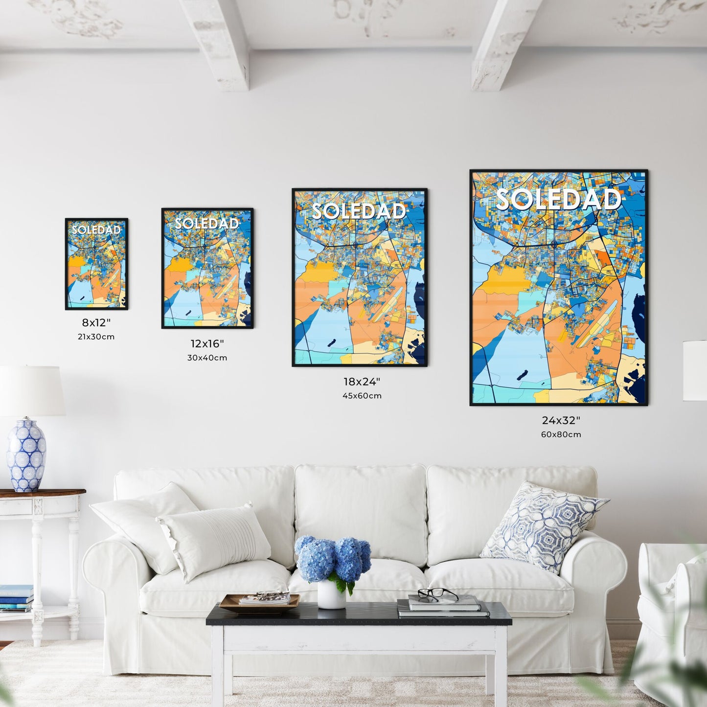 SOLEDAD COLOMBIA Vibrant Colorful Art Map Poster Blue Orange