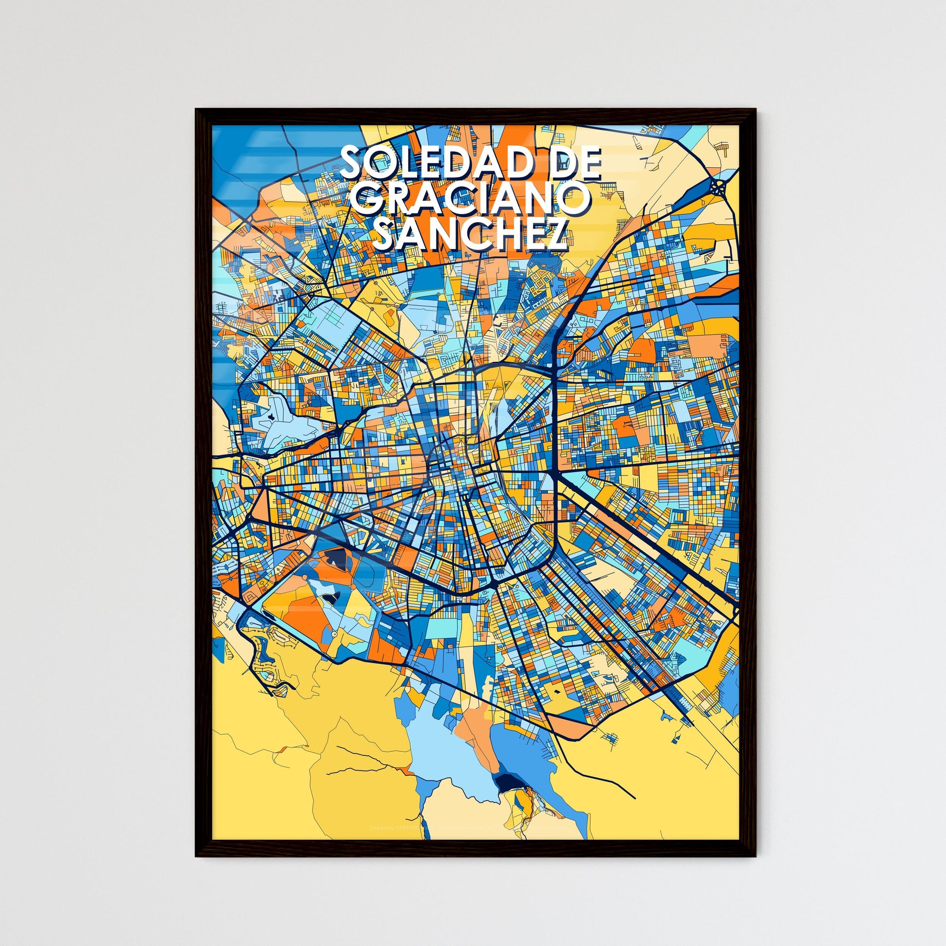 SOLEDAD DE GRACIANO SÁNCHEZ MEXICO Vibrant Colorful Art Map Poster Blue Orange