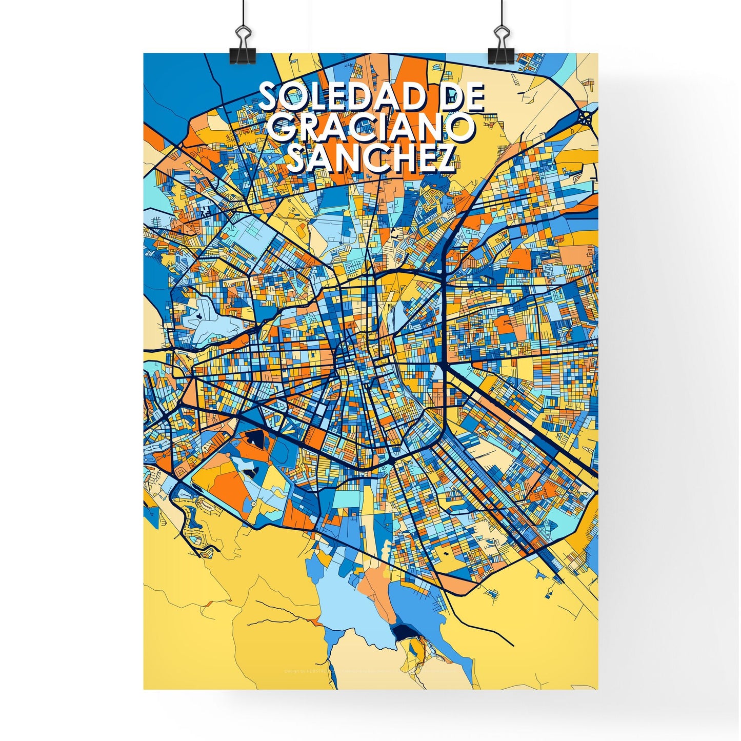 SOLEDAD DE GRACIANO SÁNCHEZ MEXICO Vibrant Colorful Art Map Poster Blue Orange