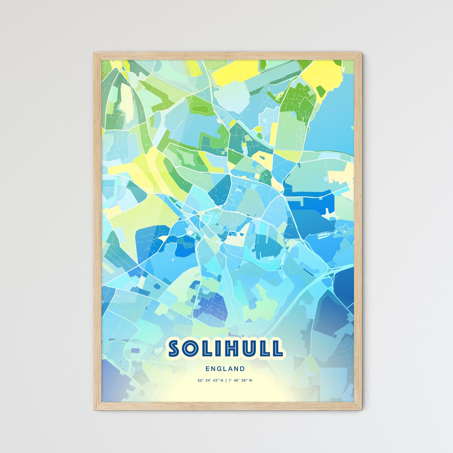 Colorful Solihull England Fine Art Map Cool Blue