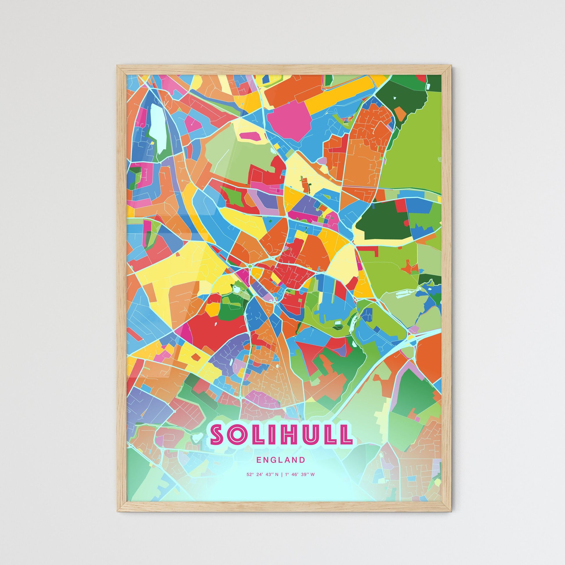 Colorful Solihull England Fine Art Map Crazy Colors