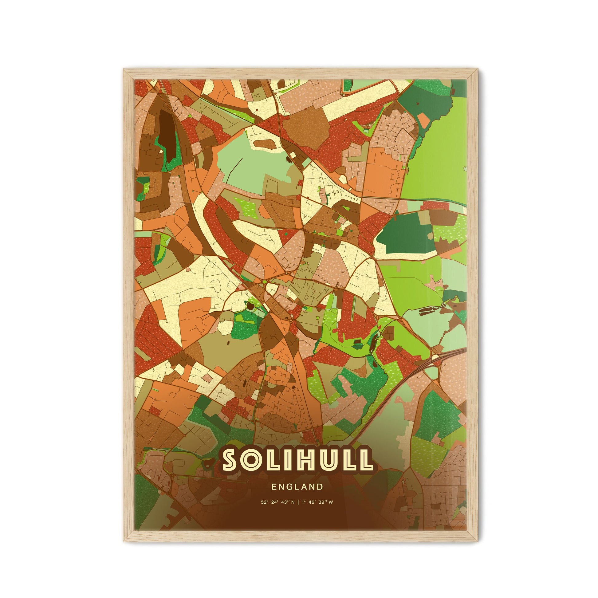 Colorful Solihull England Fine Art Map Farmhouse