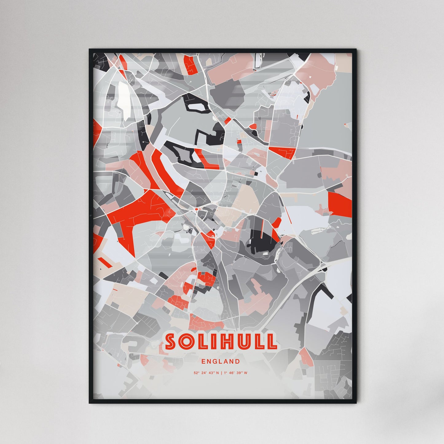 Colorful Solihull England Fine Art Map Modern Expressive