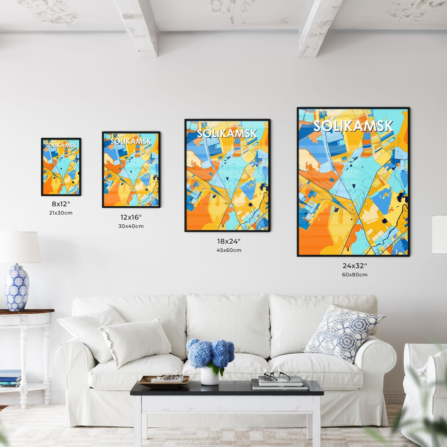 SOLIKAMSK RUSSIA Vibrant Colorful Art Map Poster Blue Orange