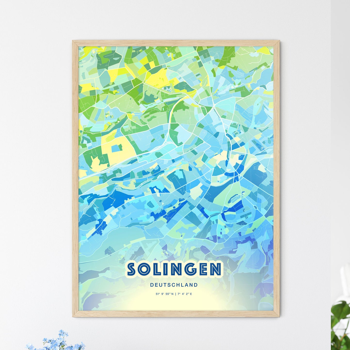 Colorful Solingen Germany Fine Art Map Cool Blue