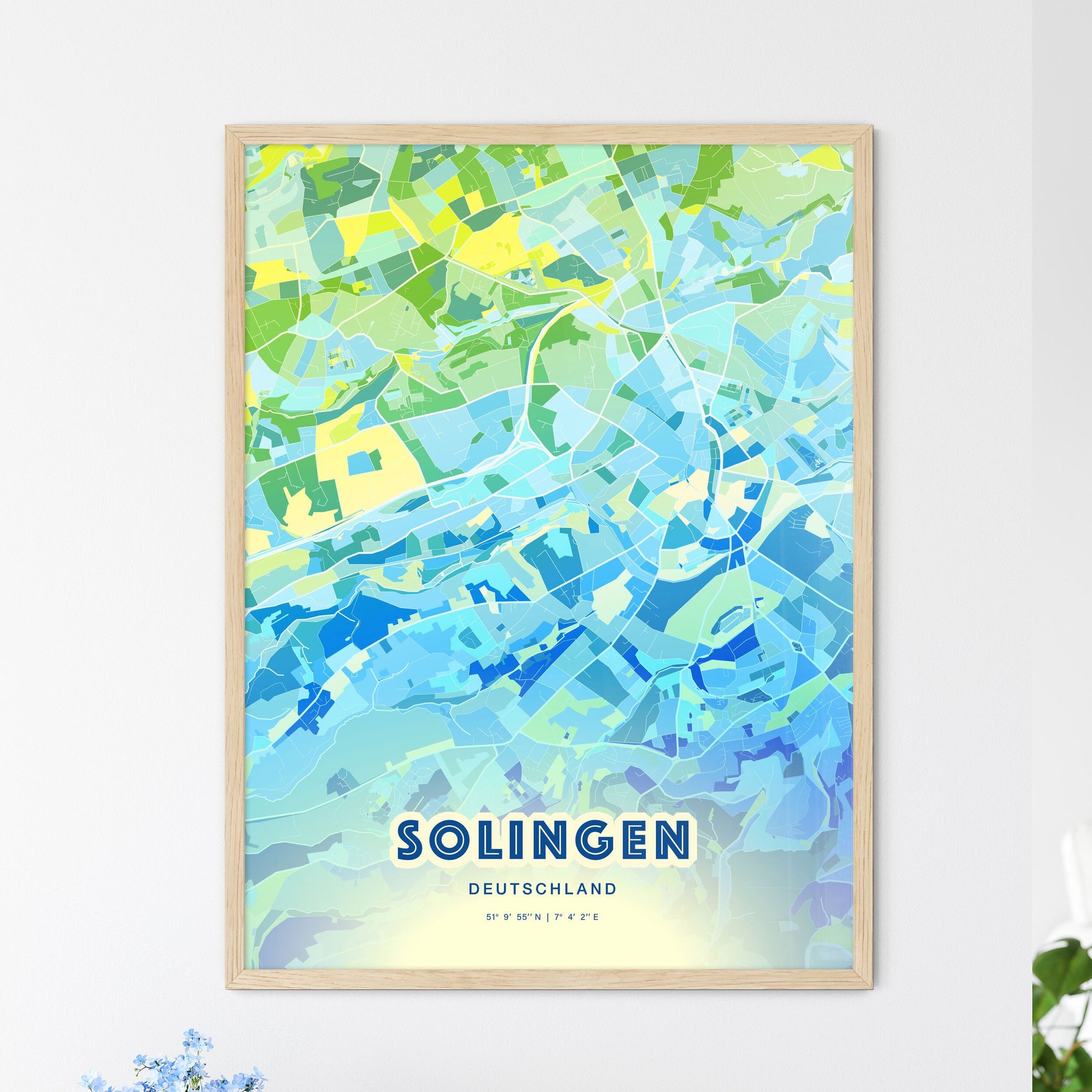 Colorful Solingen Germany Fine Art Map Cool Blue