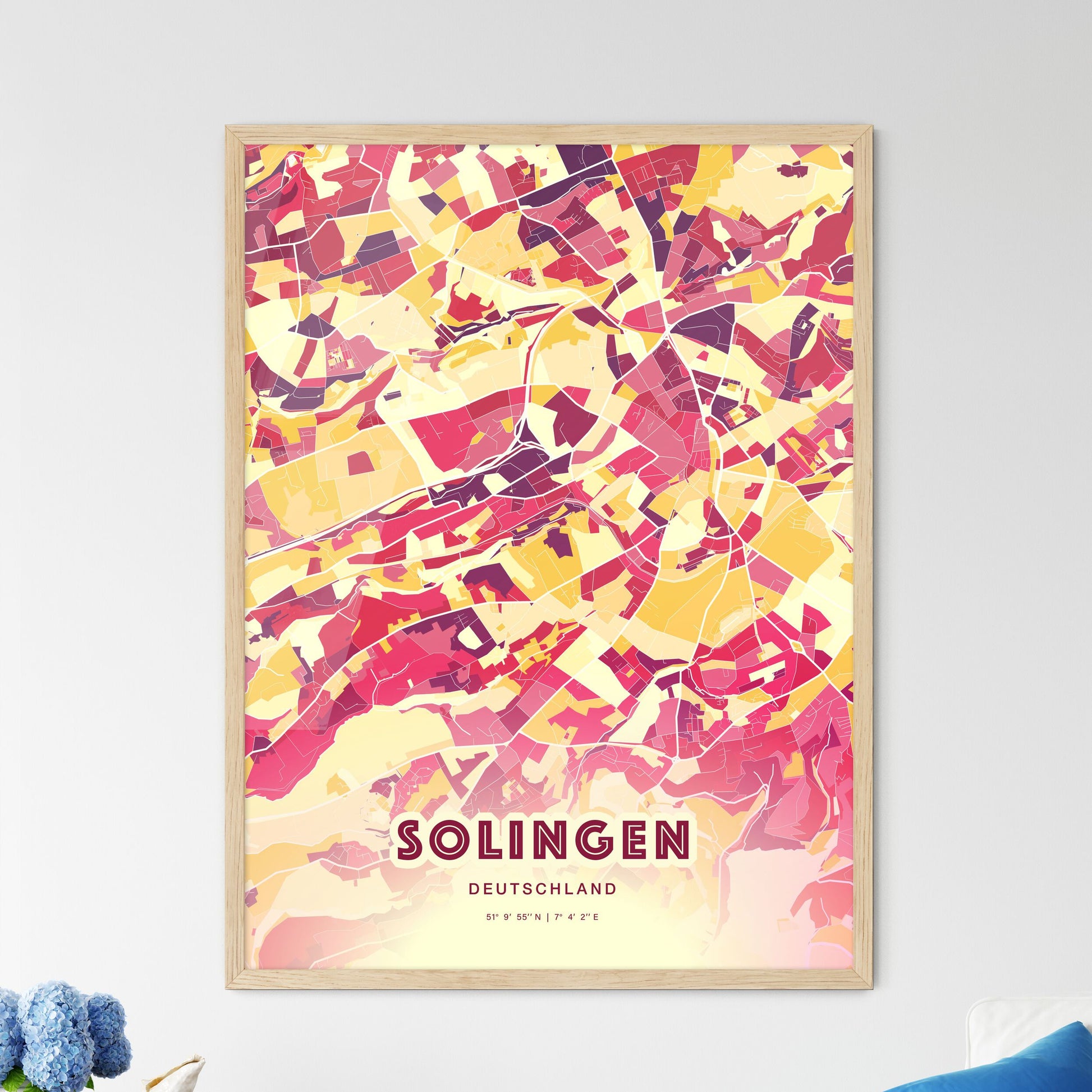 Colorful Solingen Germany Fine Art Map Hot Red
