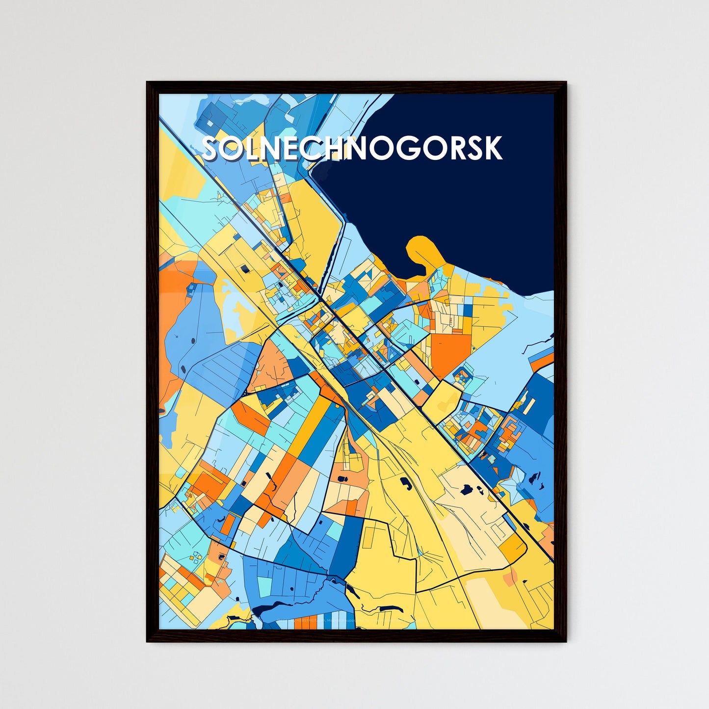 SOLNECHNOGORSK RUSSIA Vibrant Colorful Art Map Poster Blue Orange