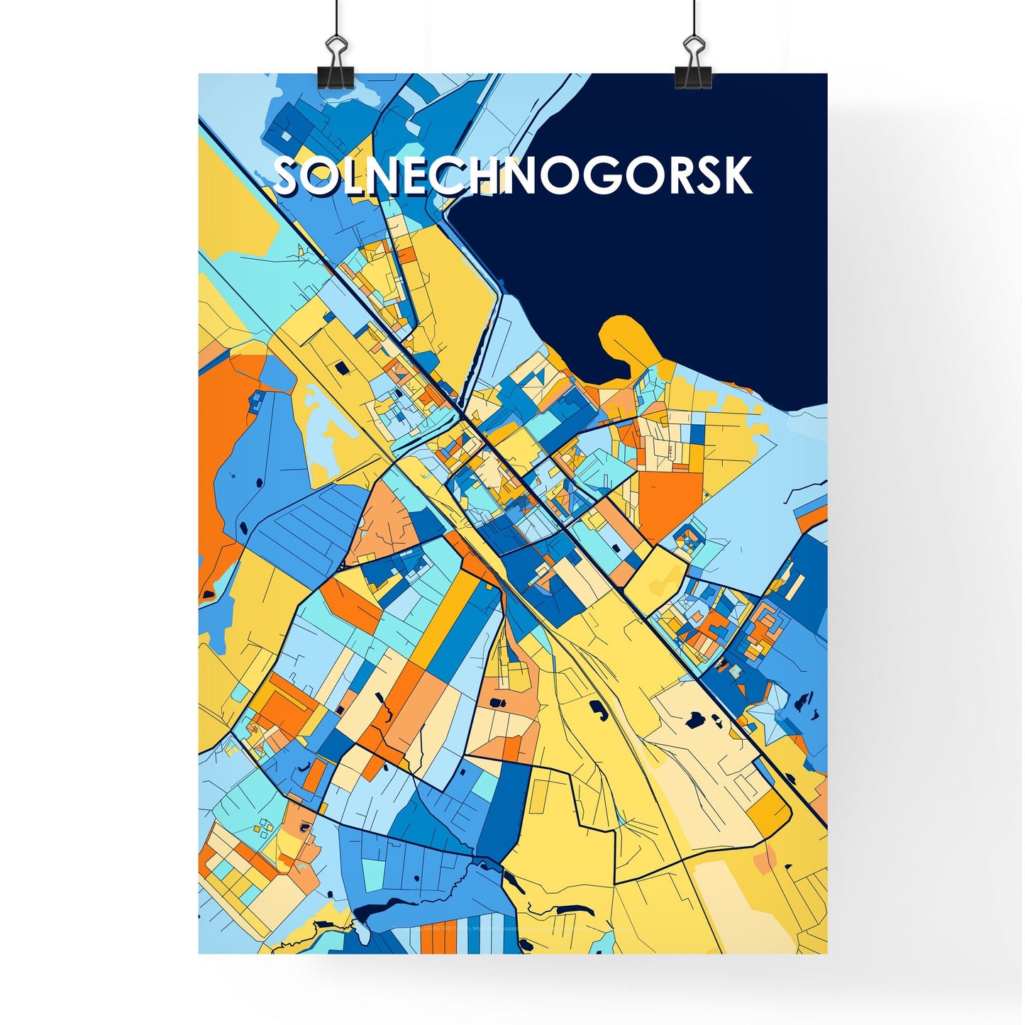 SOLNECHNOGORSK RUSSIA Vibrant Colorful Art Map Poster Blue Orange