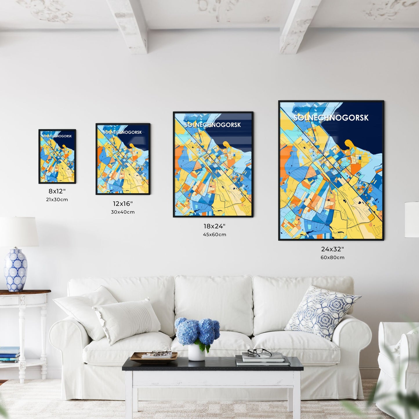 SOLNECHNOGORSK RUSSIA Vibrant Colorful Art Map Poster Blue Orange