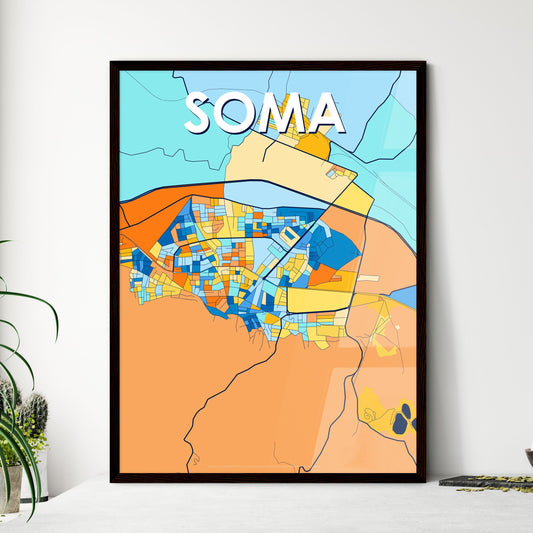 SOMA TURKEY Vibrant Colorful Art Map Poster Blue Orange