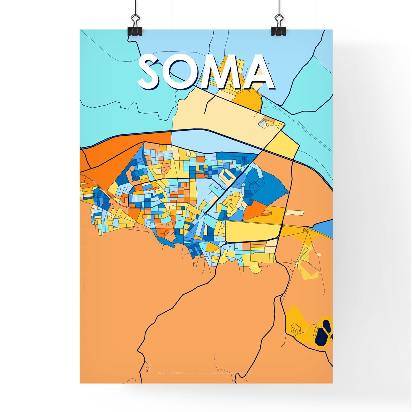 SOMA TURKEY Vibrant Colorful Art Map Poster Blue Orange