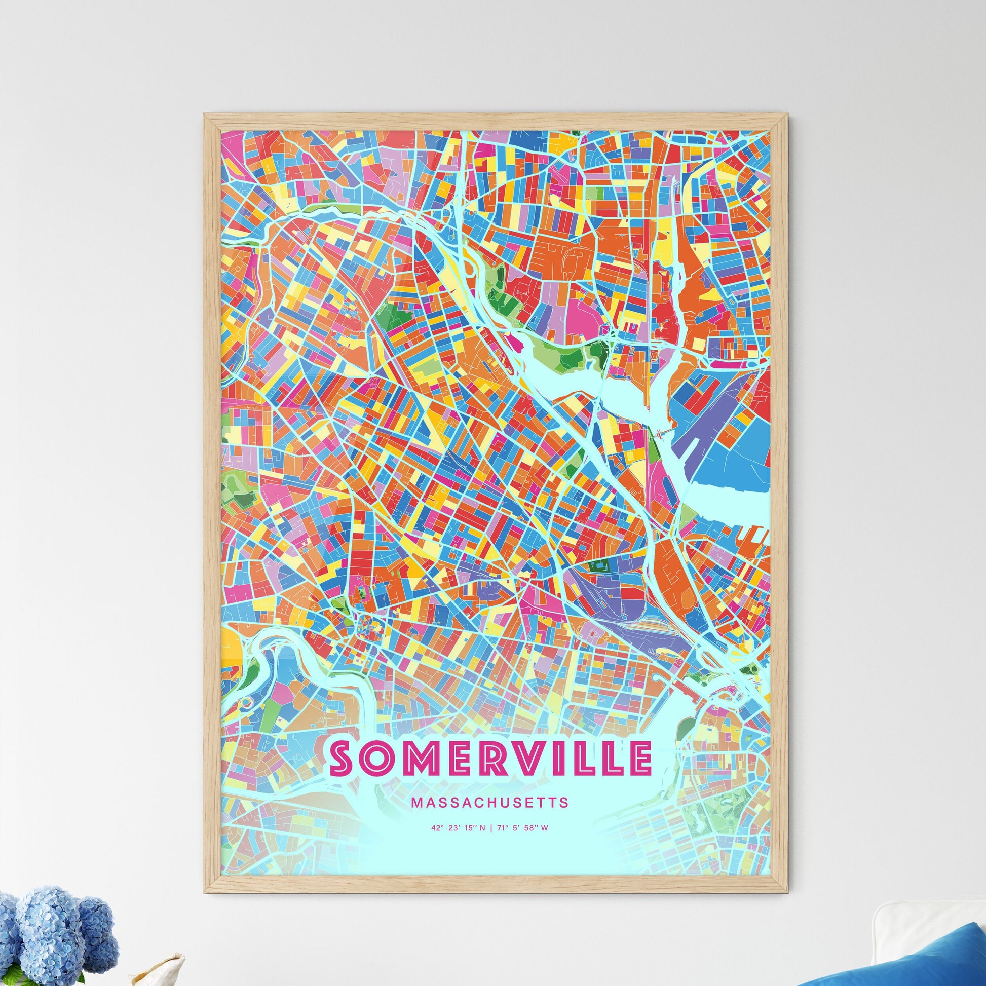 Colorful Somerville Massachusetts Fine Art Map Crazy Colors