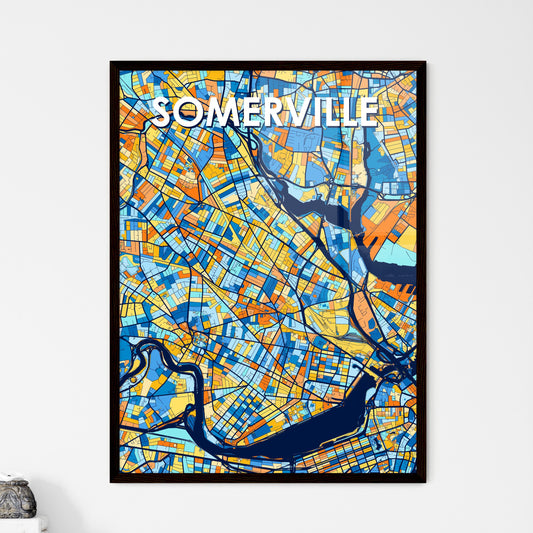 SOMERVILLE MASSACHUSETTS Vibrant Colorful Art Map Poster Blue Orange