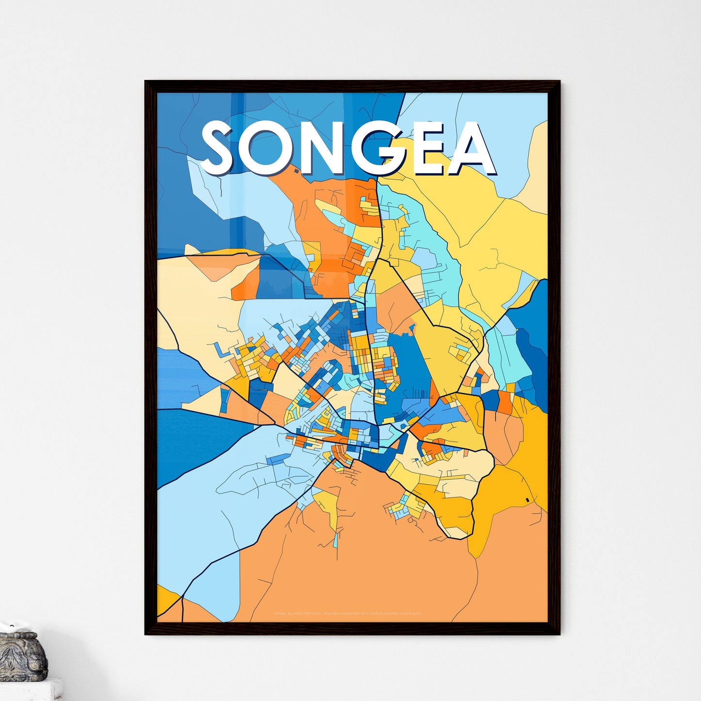 SONGEA TANZANIA Vibrant Colorful Art Map Poster Blue Orange