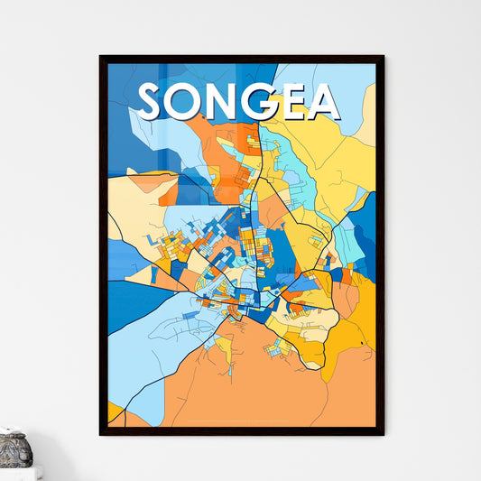 SONGEA TANZANIA Vibrant Colorful Art Map Poster Blue Orange