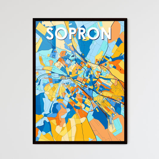 SOPRON HUNGARY Vibrant Colorful Art Map Poster Blue Orange