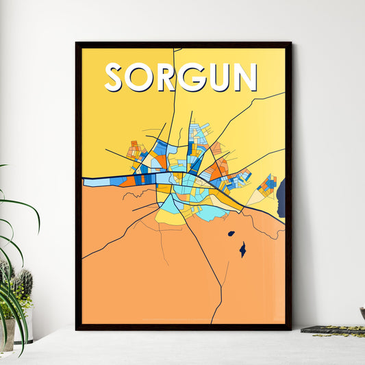 SORGUN TURKEY Vibrant Colorful Art Map Poster Blue Orange