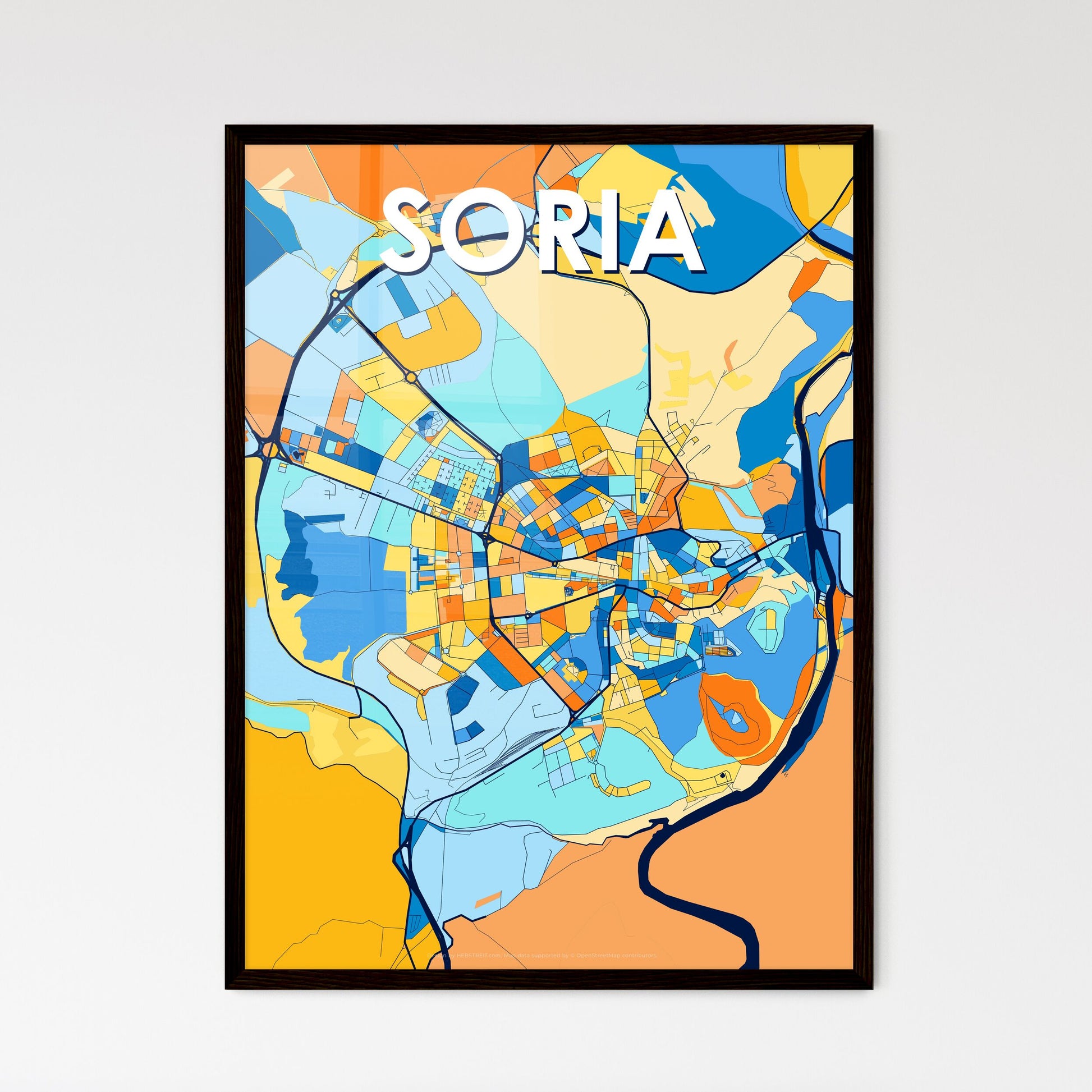 SORIA SPAIN Vibrant Colorful Art Map Poster Blue Orange