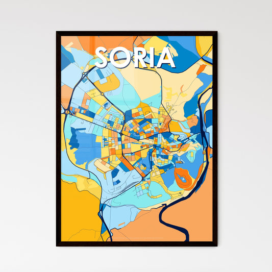 SORIA SPAIN Vibrant Colorful Art Map Poster Blue Orange