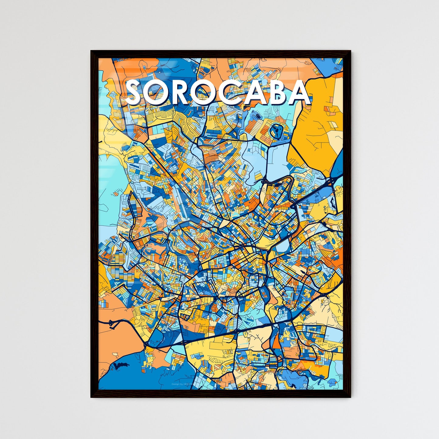 SOROCABA BRAZIL Vibrant Colorful Art Map Poster Blue Orange