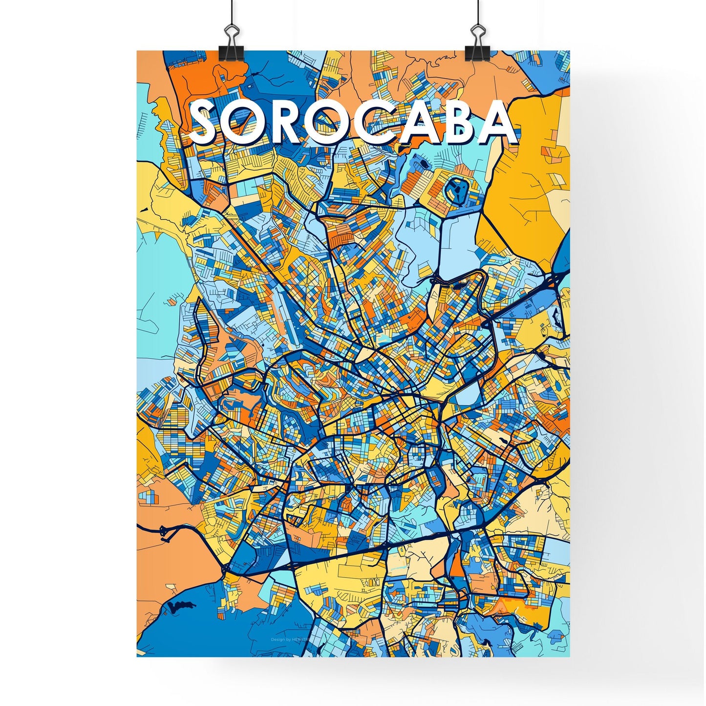 SOROCABA BRAZIL Vibrant Colorful Art Map Poster Blue Orange