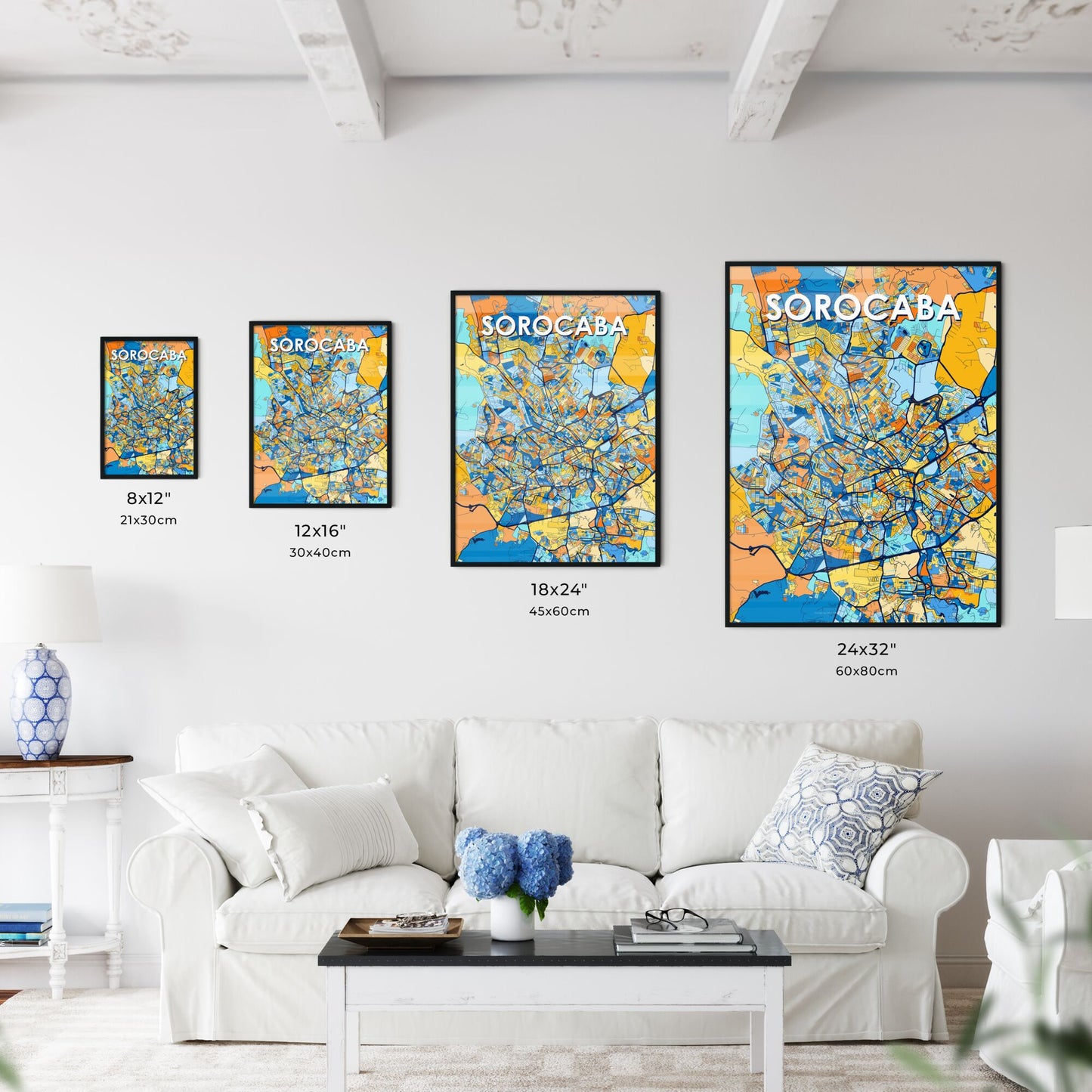 SOROCABA BRAZIL Vibrant Colorful Art Map Poster Blue Orange