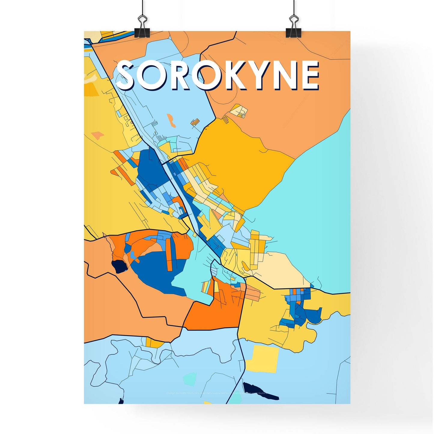 SOROKYNE UKRAINE Vibrant Colorful Art Map Poster Blue Orange