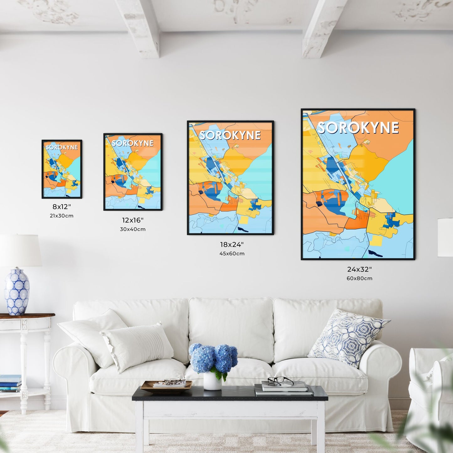 SOROKYNE UKRAINE Vibrant Colorful Art Map Poster Blue Orange