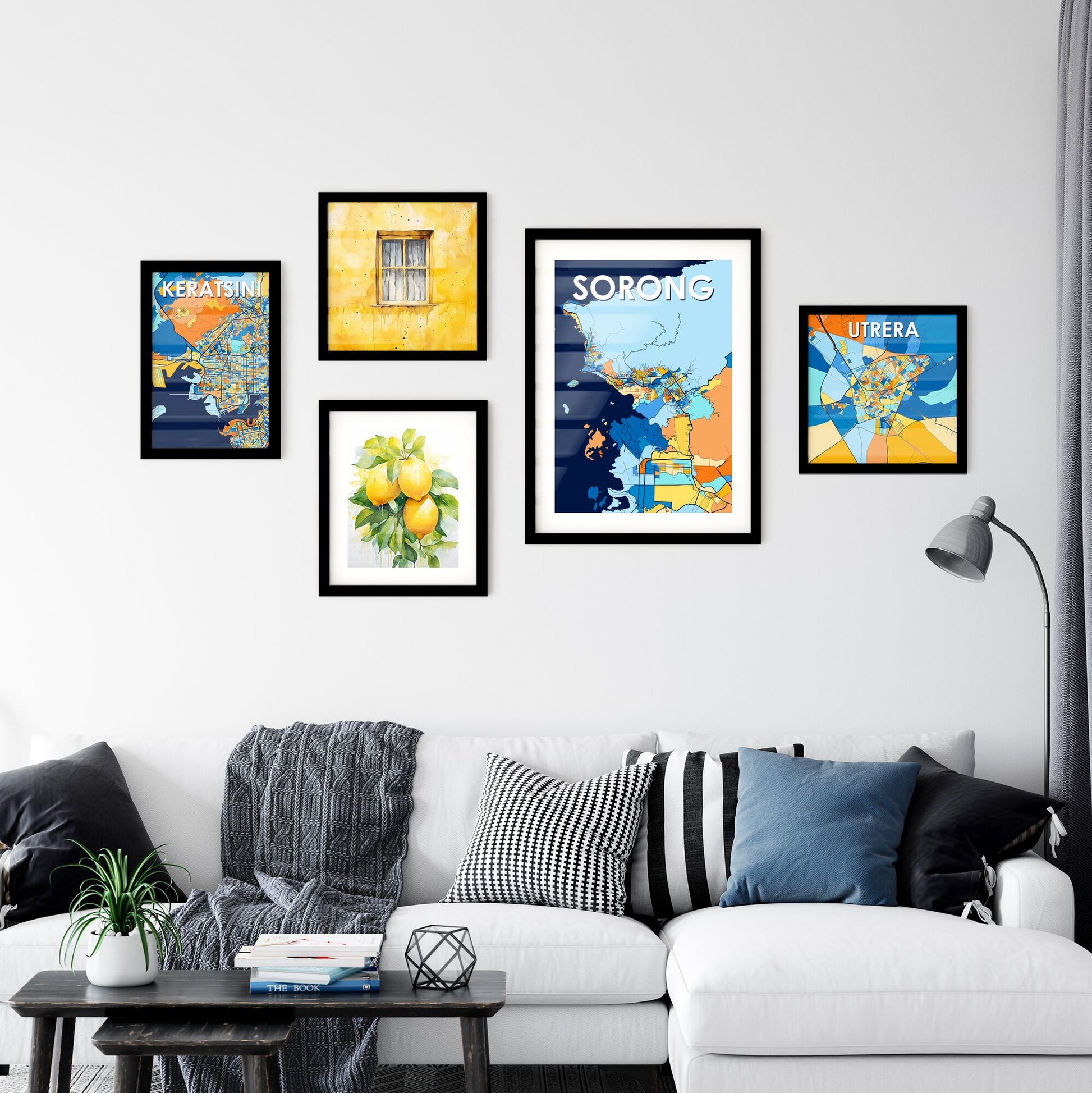 SORONG INDONESIA Vibrant Colorful Art Map Poster Blue Orange