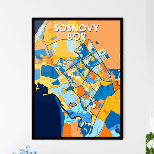 SOSNOVY BOR RUSSIA Vibrant Colorful Art Map Poster Blue Orange