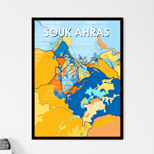 SOUK AHRAS ALGERIA Vibrant Colorful Art Map Poster Blue Orange