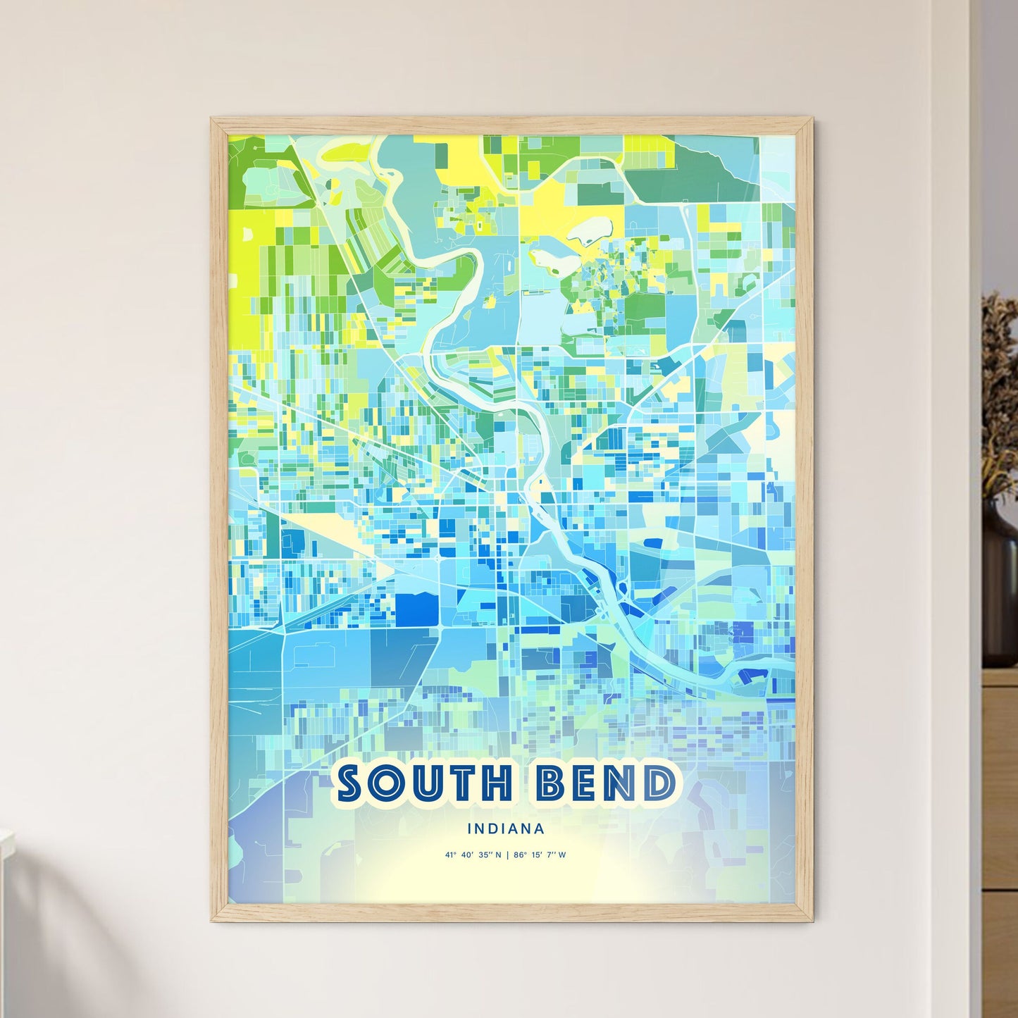 Colorful South Bend Indiana Fine Art Map Cool Blue