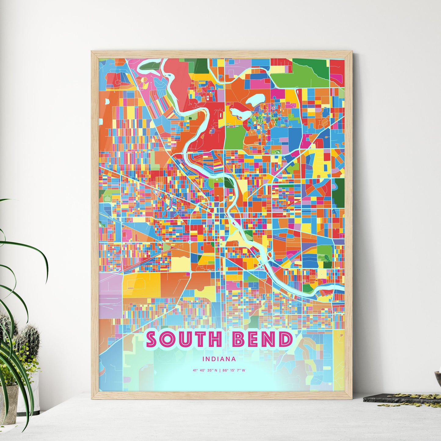Colorful South Bend Indiana Fine Art Map Crazy Colors