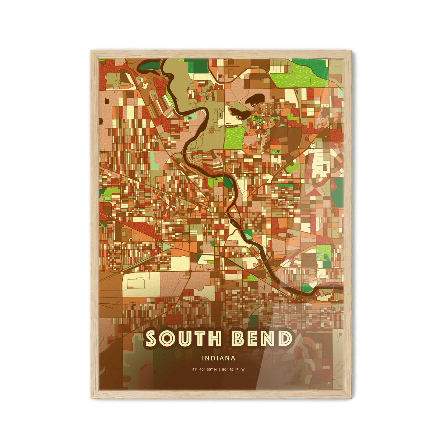 Colorful South Bend Indiana Fine Art Map Farmhouse