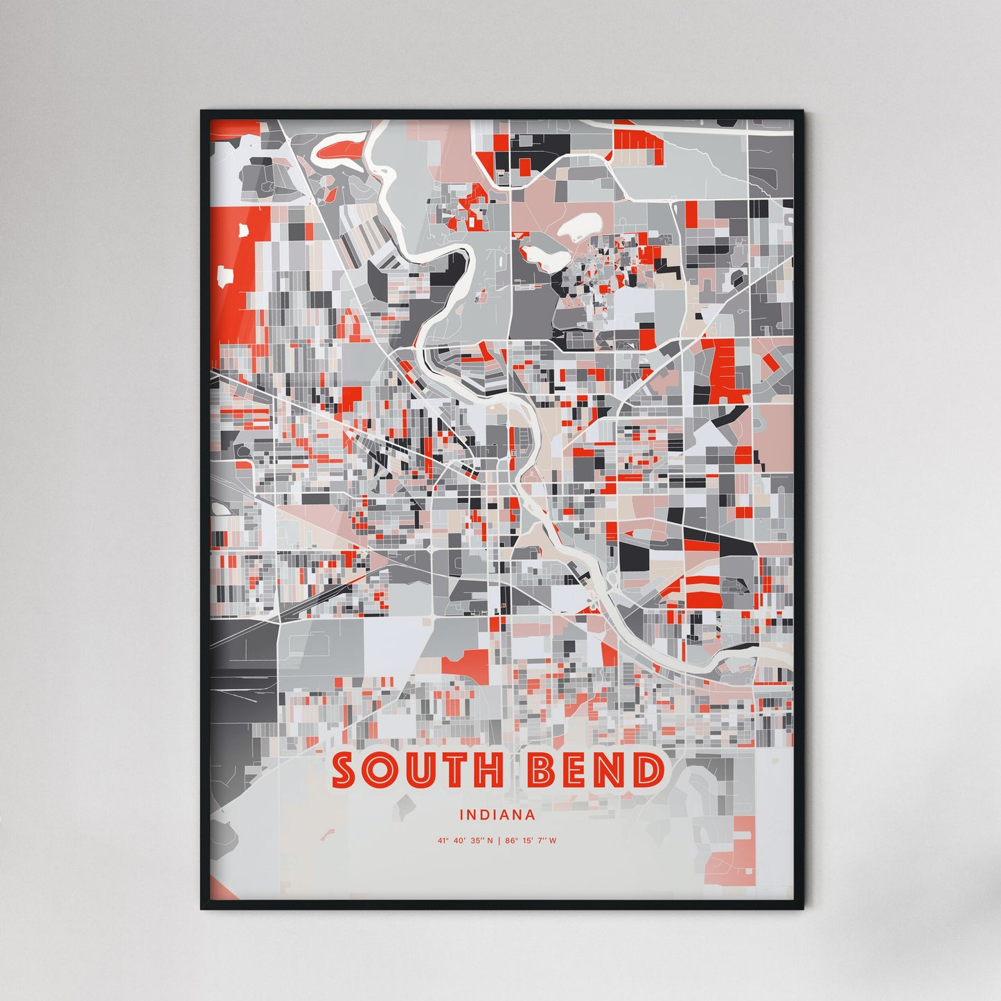 Colorful South Bend Indiana Fine Art Map Modern Expressive