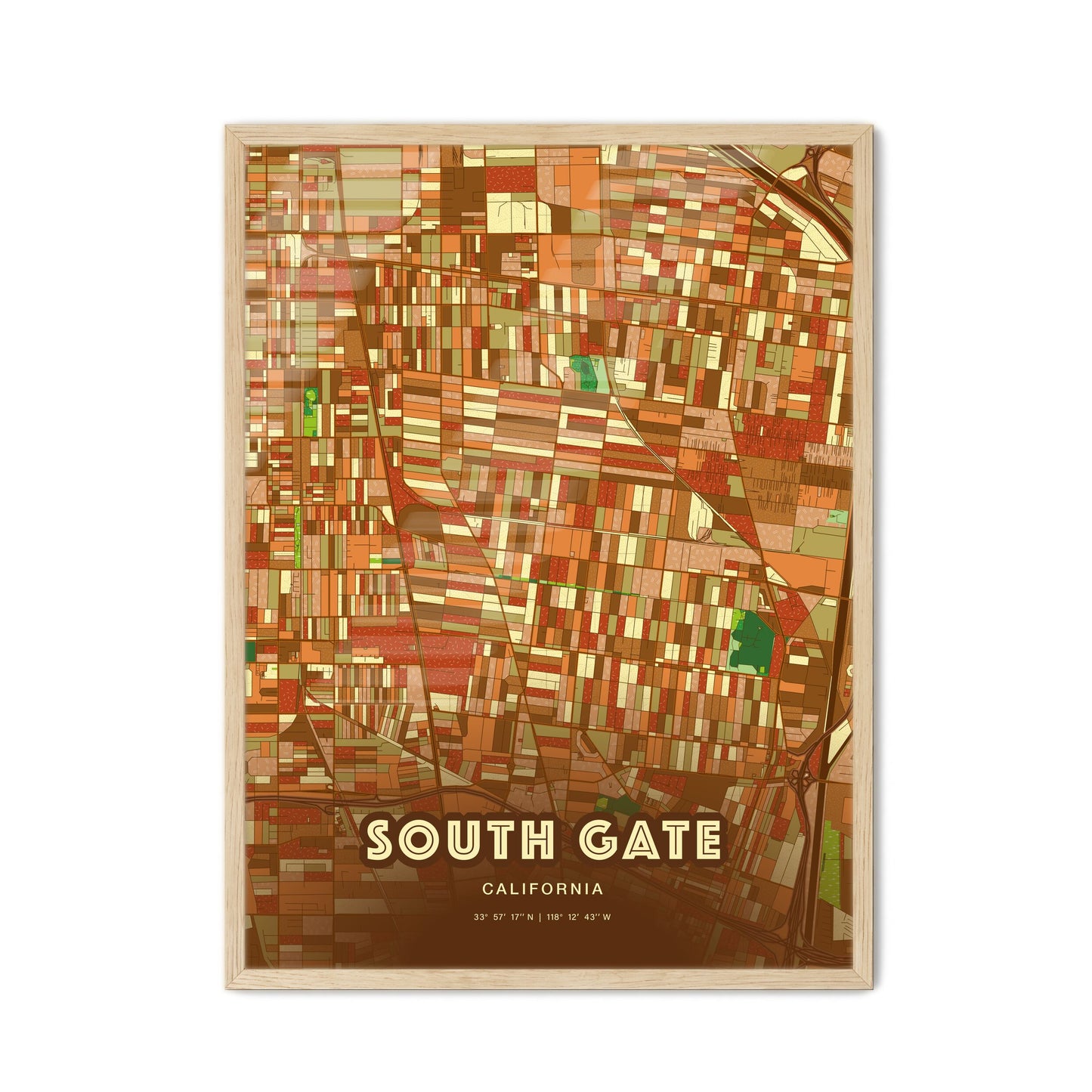 Colorful South Gate California Fine Art Map Farmhouse
