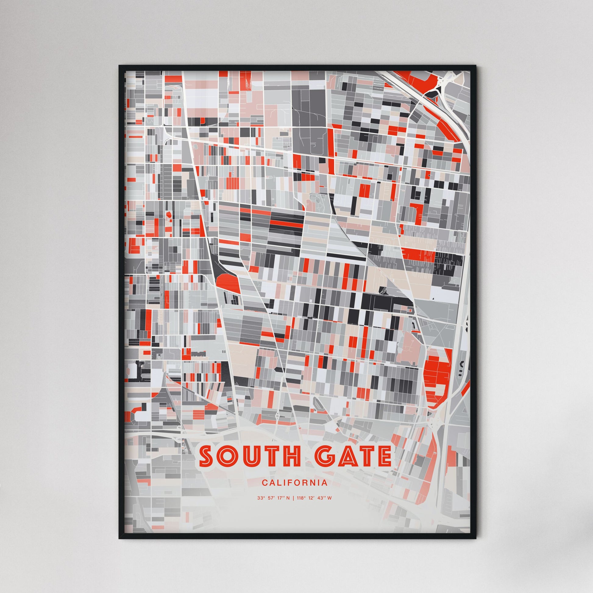 Colorful South Gate California Fine Art Map Modern Expressive