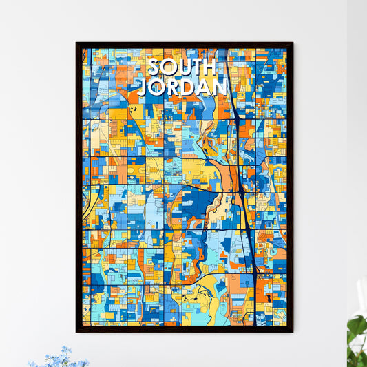 SOUTH JORDAN UTAH Vibrant Colorful Art Map Poster Blue Orange