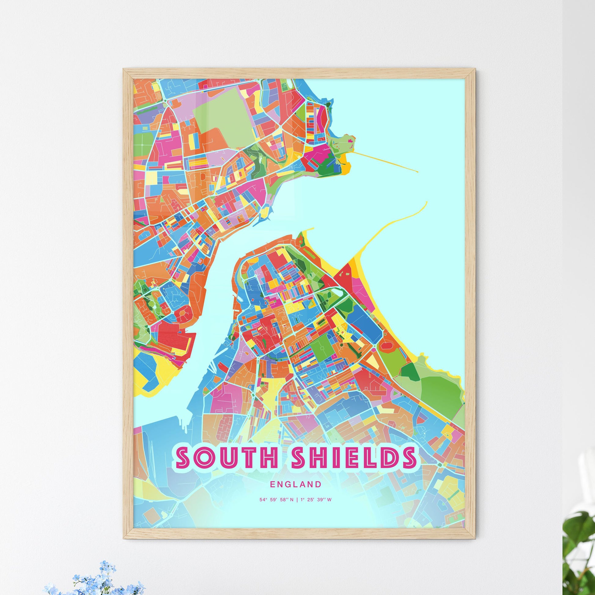 Colorful South Shields England Fine Art Map Crazy Colors