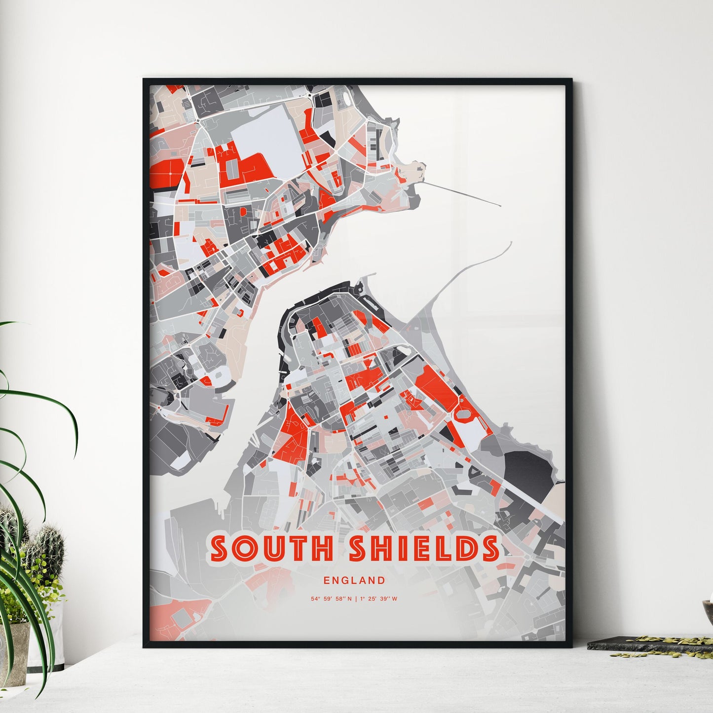 Colorful South Shields England Fine Art Map Modern Expressive