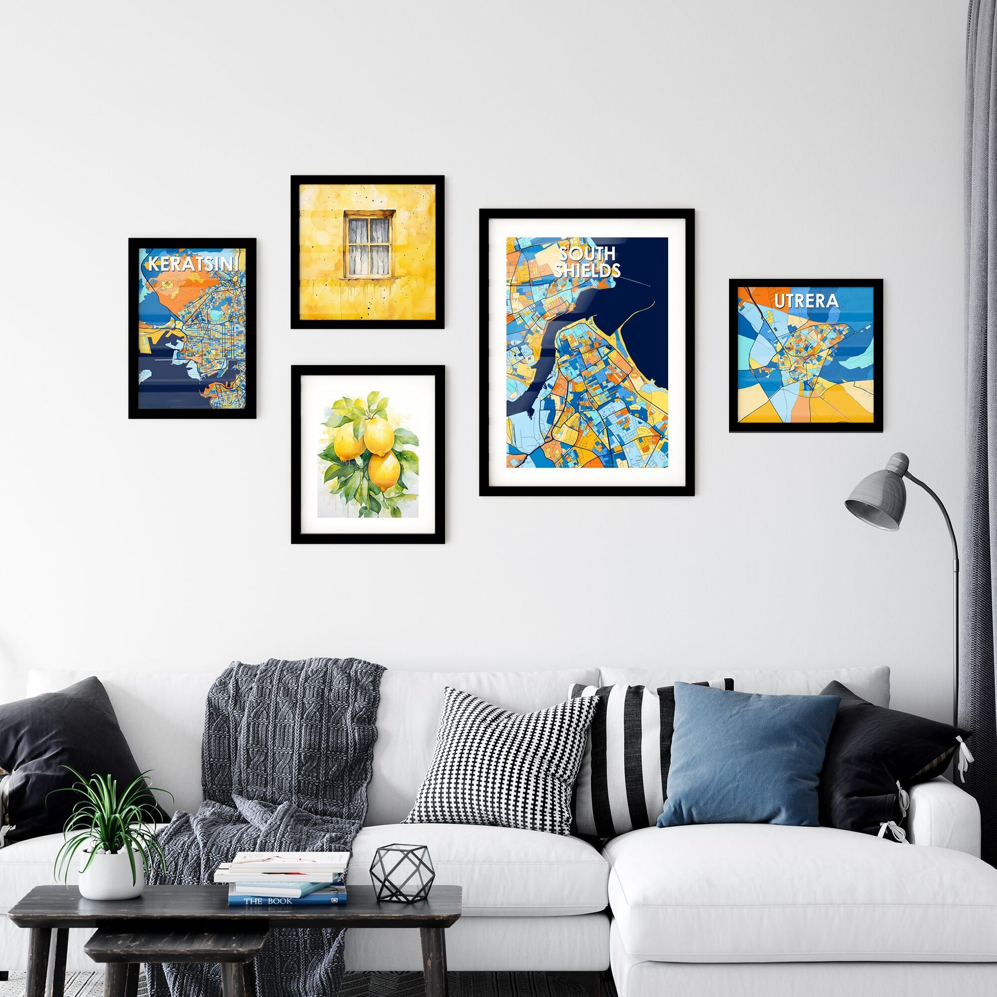 SOUTH SHIELDS ENGLAND Vibrant Colorful Art Map Poster Blue Orange