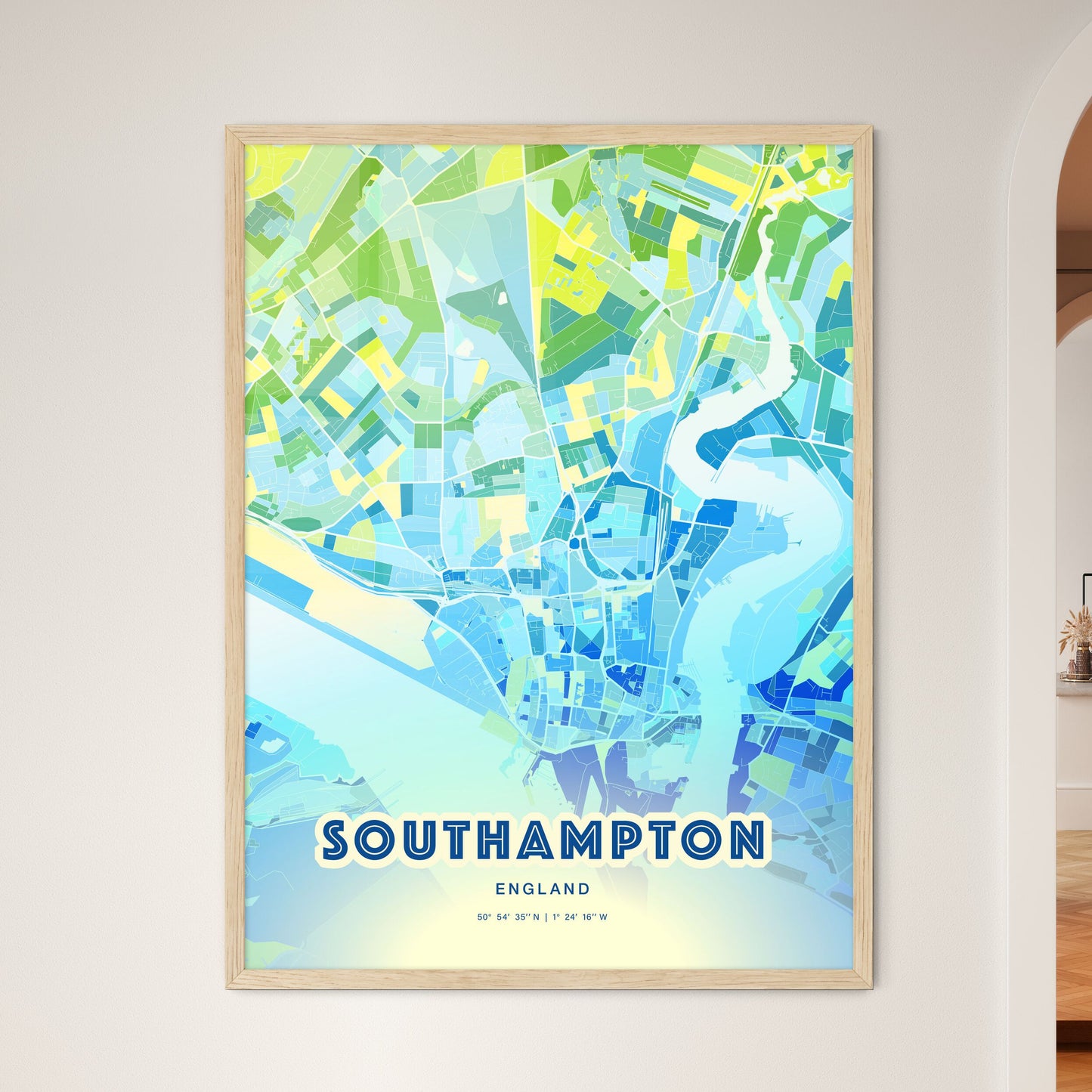 Colorful Southampton England Fine Art Map Cool Blue