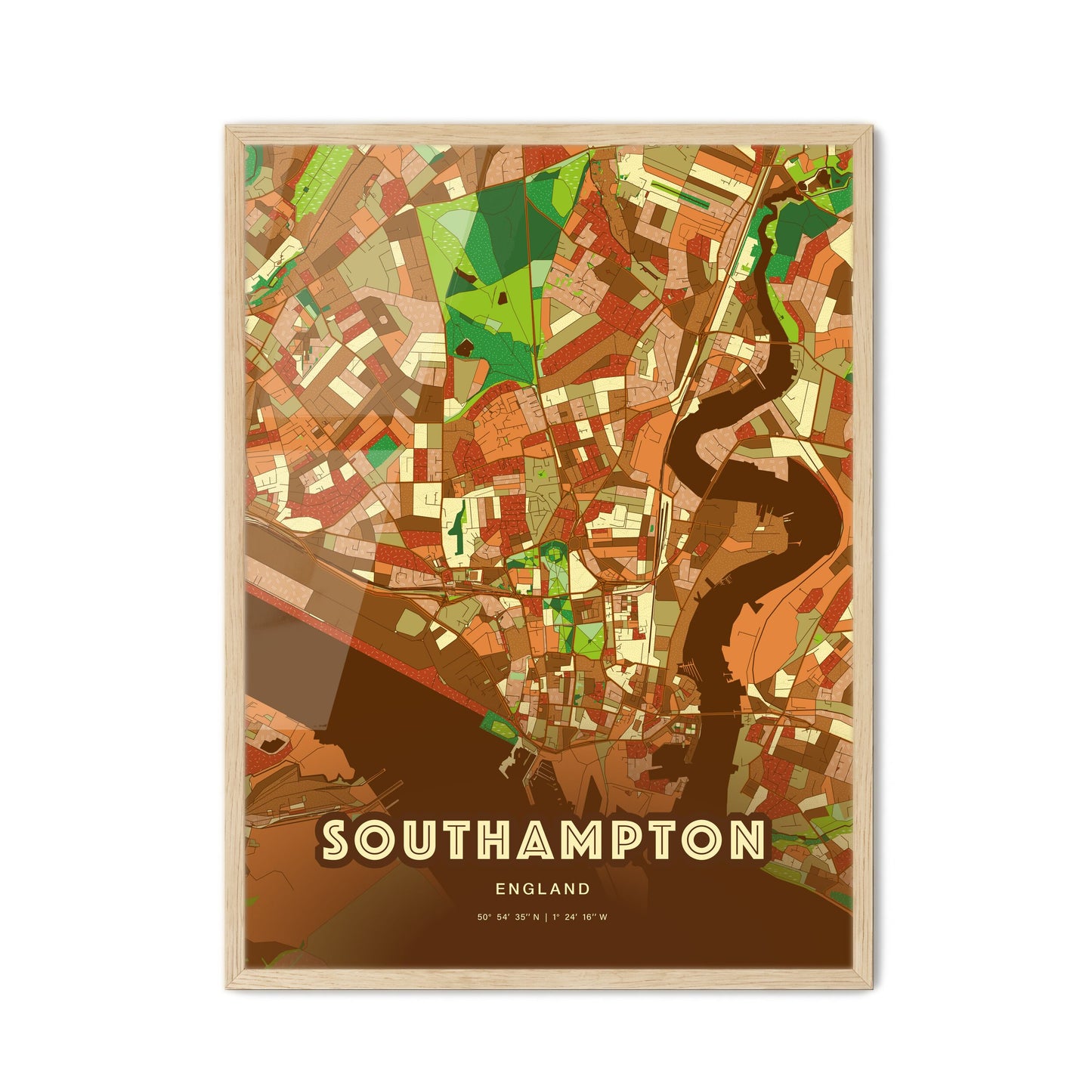 Colorful Southampton England Fine Art Map Farmhouse